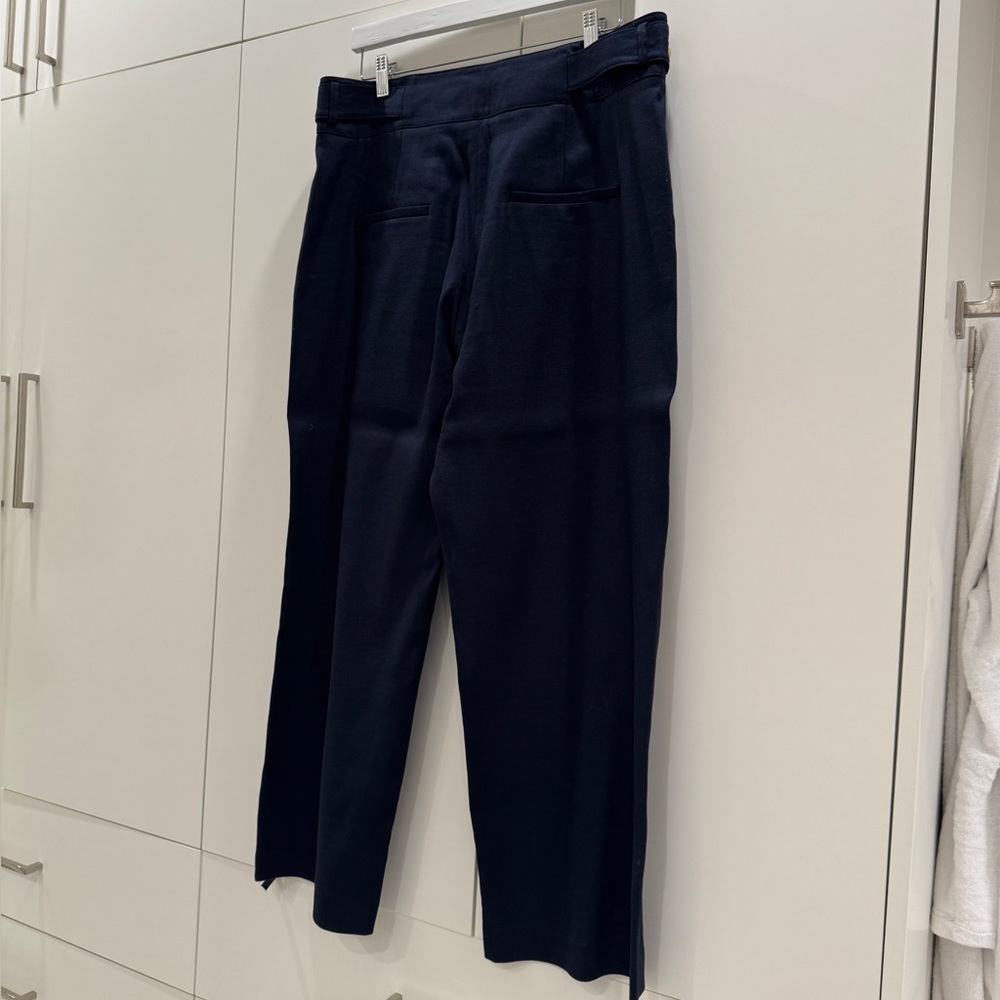 Veronica Beard Navy Blue Cropped Wide-leg Trousers with Gold Buttons - Size 16 - Picture 3 of 6